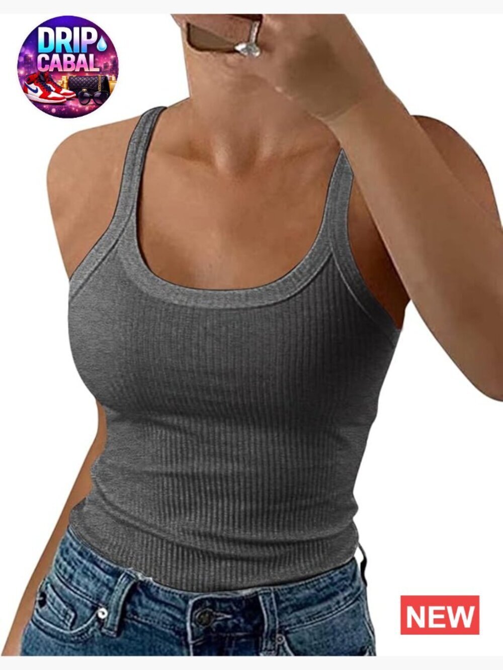 Spaghetti Strap Scoop Neck Ribbed Tank Top Fitted Cotton Camisole Sleeveless